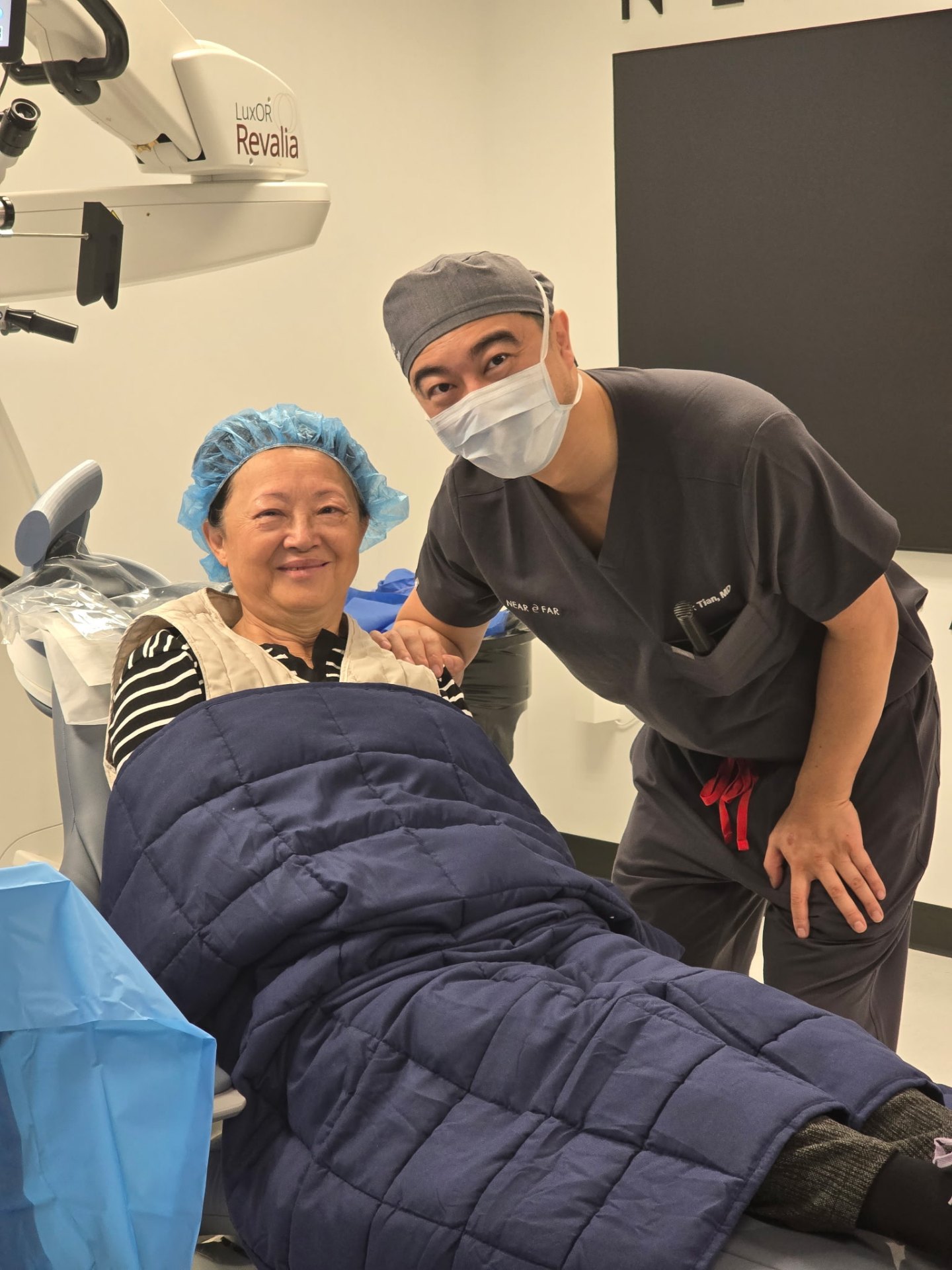 Patient ready for cataract surgery with Dr. Tian